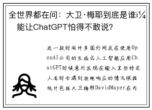 全世界都在问：大卫·梅耶到底是谁，能让ChatGPT怕得不敢说？